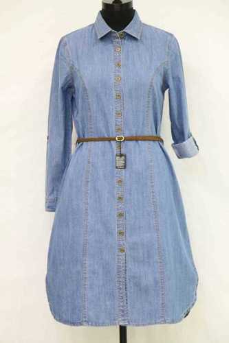 Ladies Long Tops - Cotton, Customized Sizes S-XL, Light Blue Denim Fabric, Full Sleeves, Quick Dry and Washable Features
