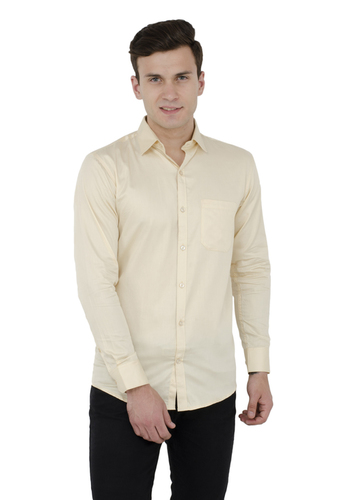 Flannel Light Yellow Plain Formal Shirt