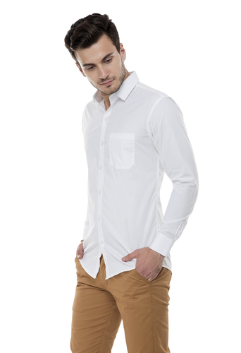 Flannel White Solid Formal Shirt