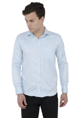 Cotton Sky Blue Printed Formal Shirt