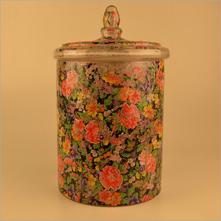 FLOWER PRINTED GLASS JAR WITH LID