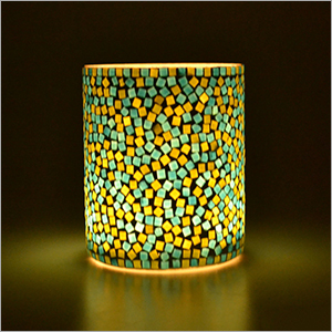 Glass Green Mosaic Candle Holder