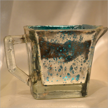 Transparent Silver Glass Small Mug Blue Color