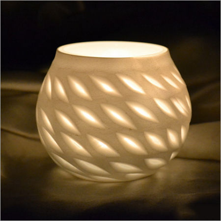 WHITE PAINTED GLASS CANDLE HOLDER
