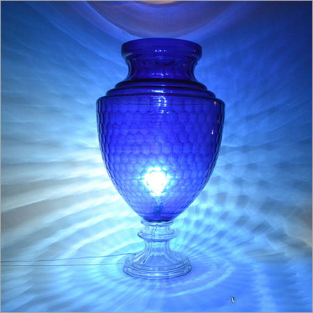 Crystal Cutting Glass Blue Color Hurricane Lamp