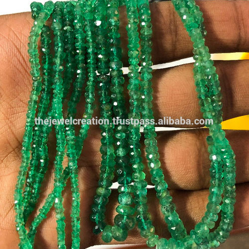Natural Zambian Emerald Stone Faceted Rondelle Gemstone Beads Wholesale Price