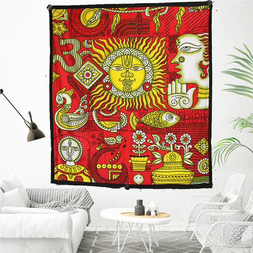 Cotton Bedspread - 84x94 Inch, Multi Color Printed Sun Moon Design | Quick Dry, Versatile Use for Bedsheet, Wall Hangings, Table Mat, Beachside Mat