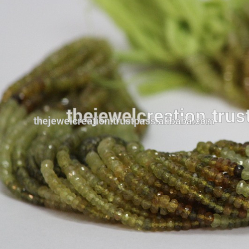 Natural Green Grossular Garnet Faceted Rondelle Beads