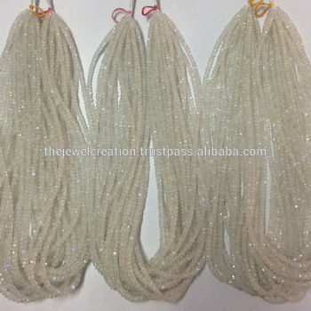 Stone Natural 4Mm White Rainbow Moonstone Faceted Rondelle Beads Lot