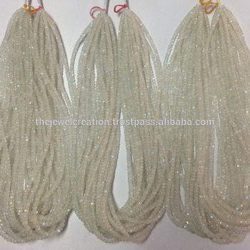 Natural 4mm White Rainbow Moonstone Faceted Rondelle Beads Lot