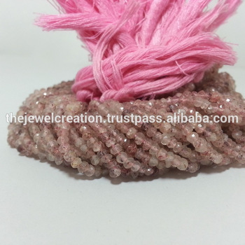 AAA Strawberry Quartz Faceted Rondelle Pink Gemstone Bead