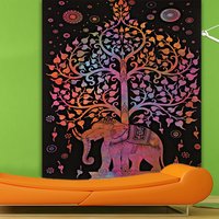 Quick Dry Elephant Mandala Tree Of Life Multi Color Tie And Dye Handmade Wall Hanging Bed Sheet Tapestry
