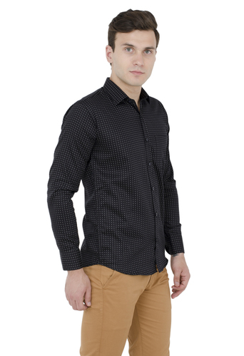 Black Printed Casual Shirt - Cotton Material, Size M | Full Sleeves Design, Stylish Print