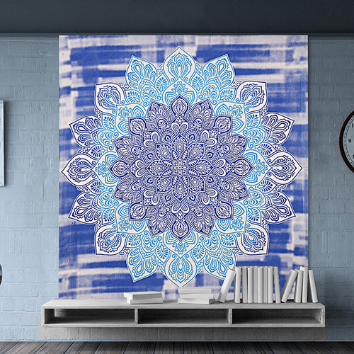Blue + Grey Fabric Mandala Printed Dual Color Indian 100% Cotton Beautifully Crafted Vintage Look Bed Sheet Bedspread Handmade Tapestry