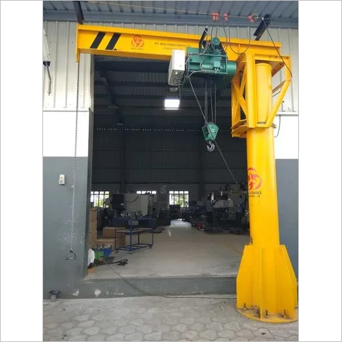 Jib Crane - Steel 10 ft Boom Length 360Â° Rotation | 1 Ton Capacity Yellow Color 12 ft Height Reliable Safety Features
