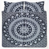 King Size Elephant Bedding Mandala Bed Sheet Set - 100% Cotton, 90 X 100 Inch Flat Bedsheet With 2 Matching Pillow Covers 28 X 17 Inch , Woven, Quick Dry, Trendy Design