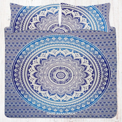 Blue Ombre Mandala Cotton King Size Hippie Bedding Set