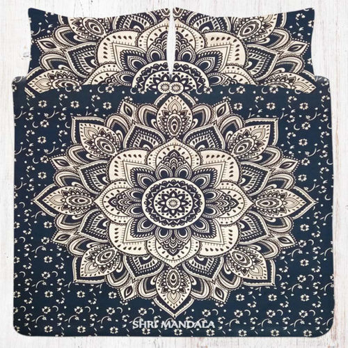 Quick Dry Black Gold Flower Bohemian Bedding Set Queen Full Size Bed Sheets Set