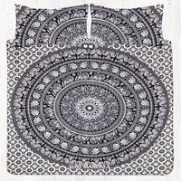 Black And White Twin Size Elephant Mandala Bed Sheet Set - 100% Cotton, 80 X 54 Inch, Pillow Covers 25 X 17 Inch | Eco-friendly Vegetable Colors, Multi-use Bedding