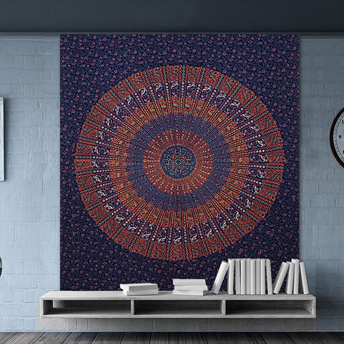 Cotton Bedspread - 90x108 Inches | Blue & Red Naptol Pattern, Quick Dry, Includes Pillowcase, Versatile Use