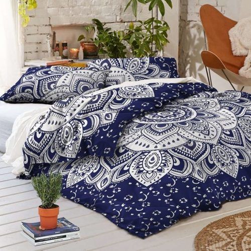 Blue Silver Floral Duvet Doona Covet Set Twin Size Quilt Cover Length: 76 Inch (In)