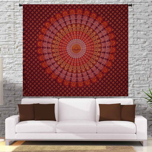 Home Decor Indian 100% Cotton Handmade Naptol Print Peacock Mandala Bohemian Wall Hanging Bedspread Bedsheet Tapestry