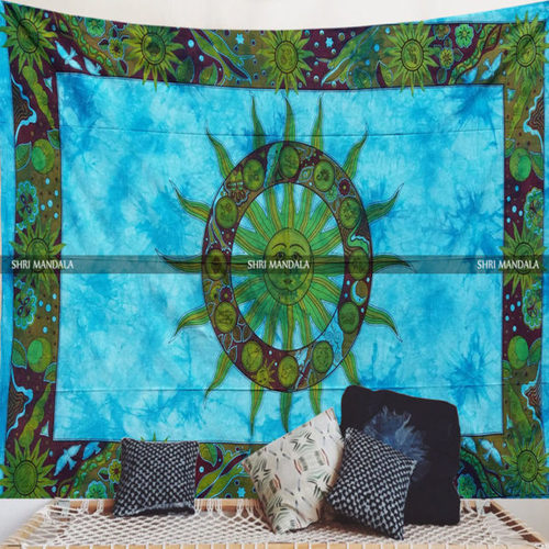 Turquoise Blue Tie Dye Sun Tapestry Wall Hanging Wall Tapestry