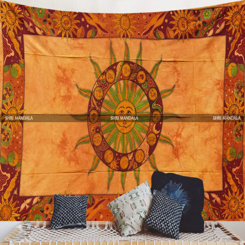 Violet and Brown Tie Dye Printed Sun Tapestry Wall Hanging