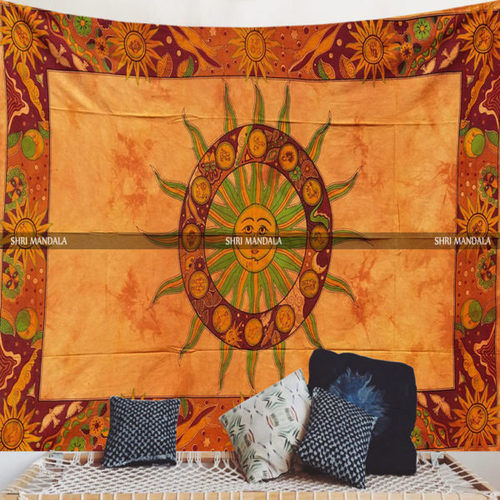 Violet And Brown Tie Dye Printed Sun Tapestry Wall Hanging