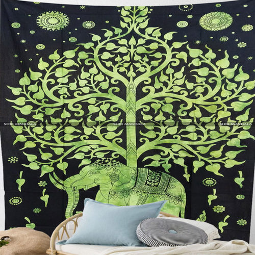 Elephant Tree of Life Tie Dye Cloth Tapestry Wall Hanging