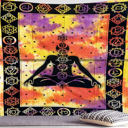 Twin Yellow Yoga Wall Tapestry Tie Dye Wall Hanging