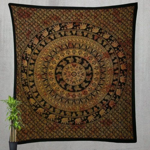 Yellow Tie Dye Elephant Mandala Tapestry Wall Hanging