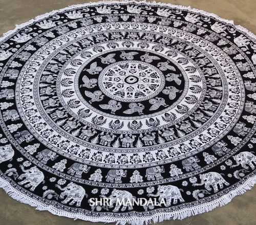 Elephant Round Mandala Tapestry Round Beach Throws By SHRI CRAFT INTERNATIONAL