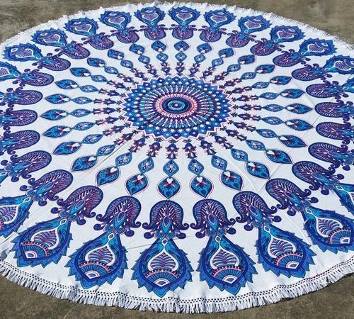 Blue Fish Mandala Beach Throw Cotton Tapestry with Tassels By SHRI CRAFT INTERNATIONAL