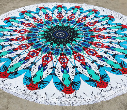 Colorful Round Mandala Beach Towel With Tassels 72 Inches Roundies By SHRI CRAFT INTERNATIONAL