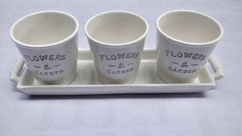 Ceramic Flower Pots - White 9 cm x 23 cm | Easy to Clean Eco-Friendly Modern Arts Style Carved Finishing Cast Technique