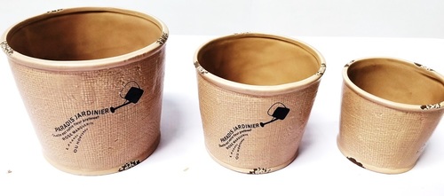 Ceramic Pots (Set) - 12cm x 14cm, 10cm x 12cm, 8cm x 10cm | Eco-Friendly, Easy To Clean, Indian Style, Chocolate Color, Casting Technique