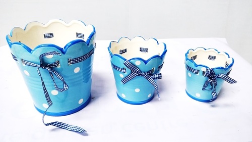 Ceramic Oval Pots Set - 10x10 cm, 12x12 cm, 15x15 cm | Sky Blue, Easy to Clean, Eco-Friendly, Modern Arts Style