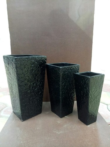 Ceramic Pots (Set) - H33xD17 cm, H28xD13 cm, H24xD10 cm | Easy to Clean, Eco-Friendly, Modern Arts Style with Unique Textured Designs