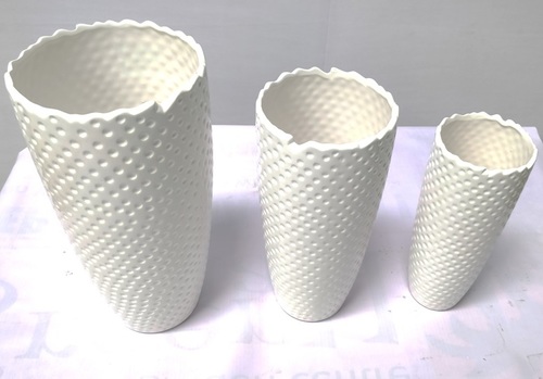 Ceramic Pots (Set) - 31cm x 15cm, 28cm x 12cm, 23cm x 9cm | Eco-Friendly, Easy To Clean, Modern Arts Style, White Color, Unique Hexagonal Design