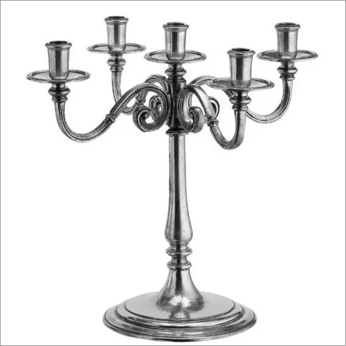 Antique 5 Arm Candelabra - 16 Inch Height Silver Iron Finish | Elegant Table Centerpiece Classic Indian Design Decorative Casting