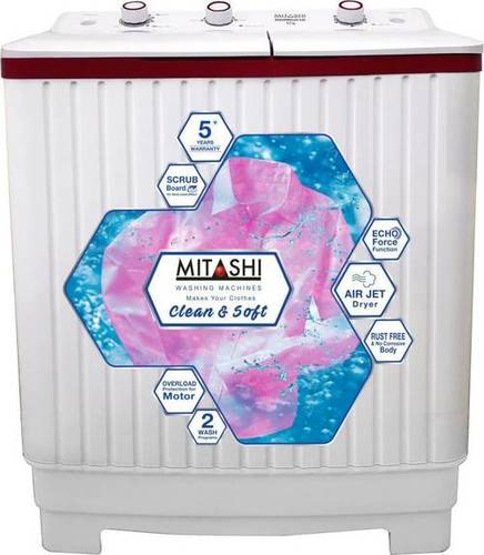 White Mitashi 7 Kg Semi Automatic Top Load Washing Machine  With Air Jet Dryer