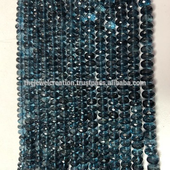 Natural London Blue Topaz Gemstone Faceted Rondelle Stone Beads