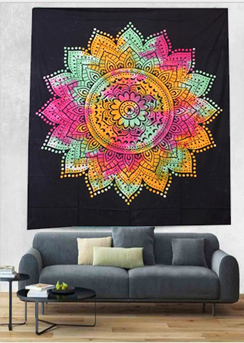 Cotton Tie & Dye Bedspread - 84x94 Inches , Multi Color Boho Style with Quick Dry Feature