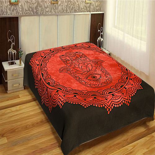 Multi Color + Red Hamsa Hand Of Fatima Home Decor Printed Mandala Indian Cotton Tie Dye Tapestry