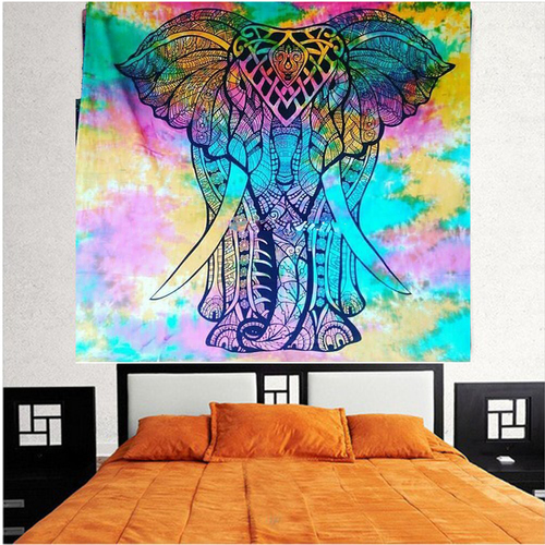 Quick Dry Multi Color Elephant Tie Dye Printed Bedding Outlet Bedspread Bed Decor Indian 100% Cotton Wall Hangings Bedsheet Tapestry