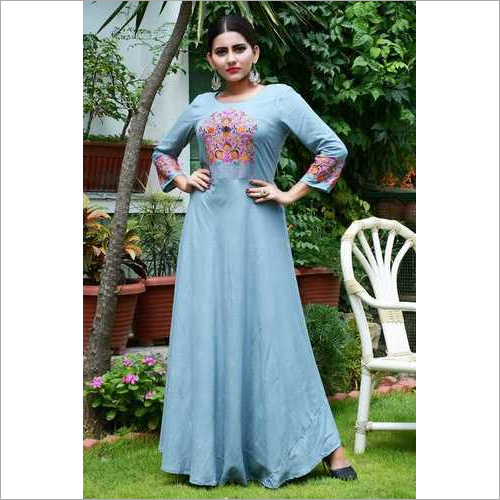 Unstiched Rayon Embroidering Long Kurti