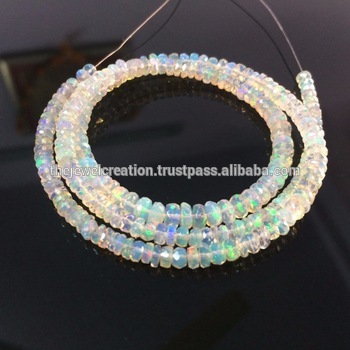 Natural Ethiopian Opal Stone Faceted Rondelle Beads Strand Necklace
