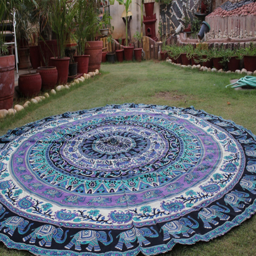 Cotton Mandala Round Mat - 72 Inches Multi Color | Quick Drying Hand Washable Versatile Use for Beach Home and Decor