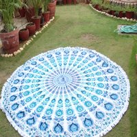 Green & Blue Indian Cotton Mandala Ombre Beach Towel Round Yoga Mat Wall Hangings